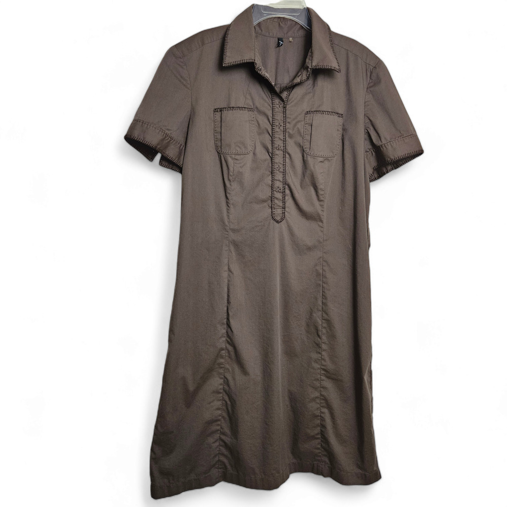 T Tahari Women's Brown Cotton Blend Short Sleeve Sheath Dress Size 10
